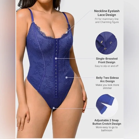 SHAPELLX Lace Bodysuit for Women Tummy Control Shapewear Backless Body Suits - Picture 3 of 5